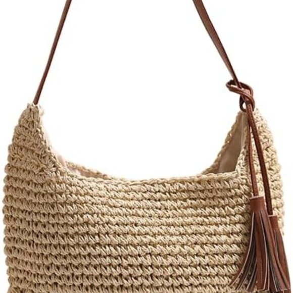 Handbags - Women's Straw Woven Tote Bag Handmade Crochet Beach Vacation Shoulder Bag